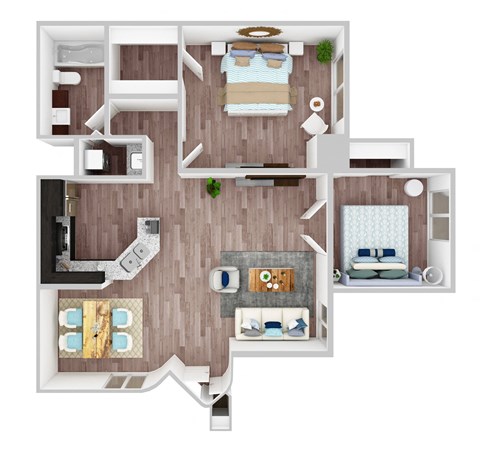 Floor plan for 2 beds, 1 bath, 954 sqft